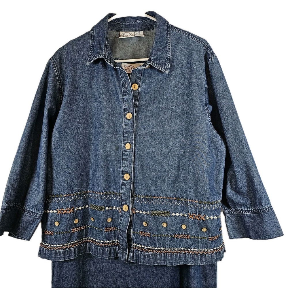 Carolina Blues Denim Womens 2 Pc Embroidered Maxi‎ Dress & Jacket Size 16 Cotton - Picture 2 of 12